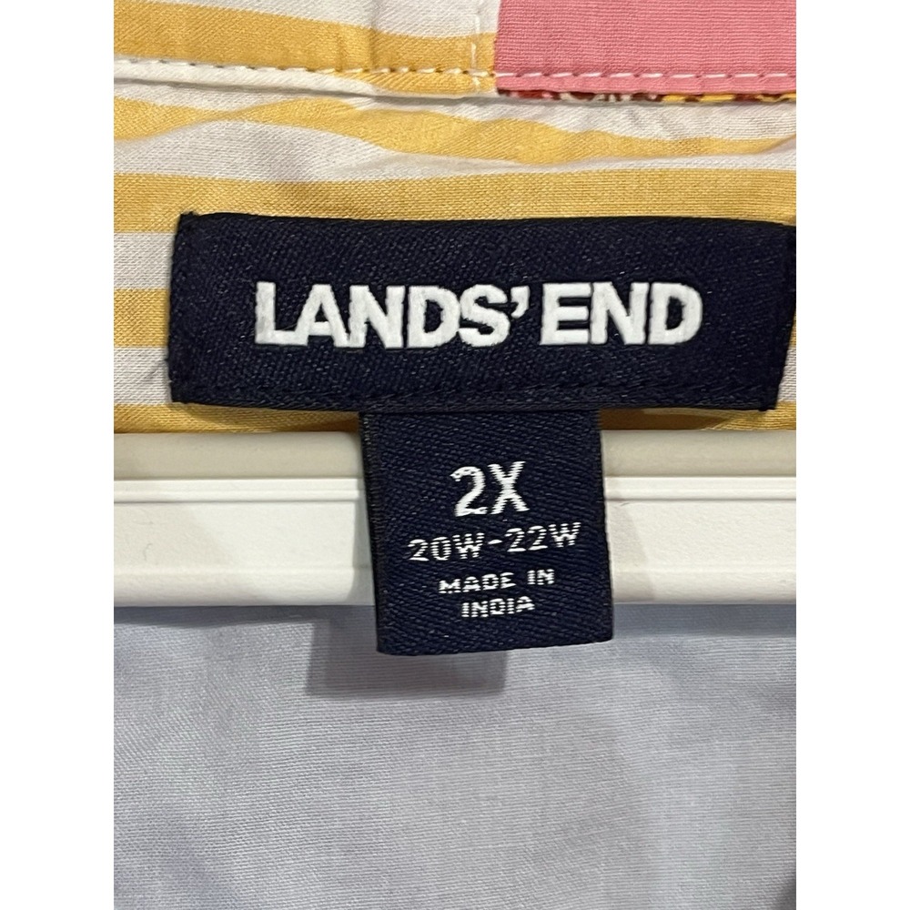 Lands End 2X 20-22 Button-Up Cotton Shirt Patchwork Granny Coastal Cottagecore - Picture 2 of 7